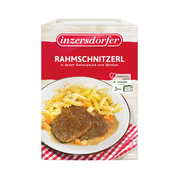 Inzersdorfer Rahmschnitzerl in Rahmsauce mit Spiralen